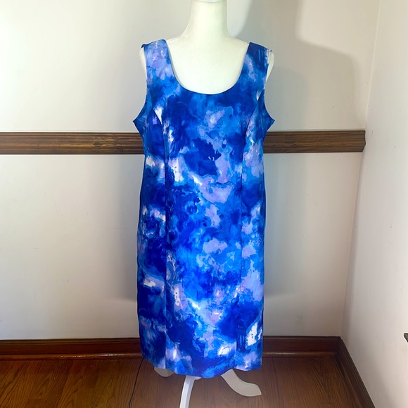Dana Kay, Vibrant Dark/Light Blue Marble Patterned Midi Dress with Jacket. S-14 - Picture 2 of 12